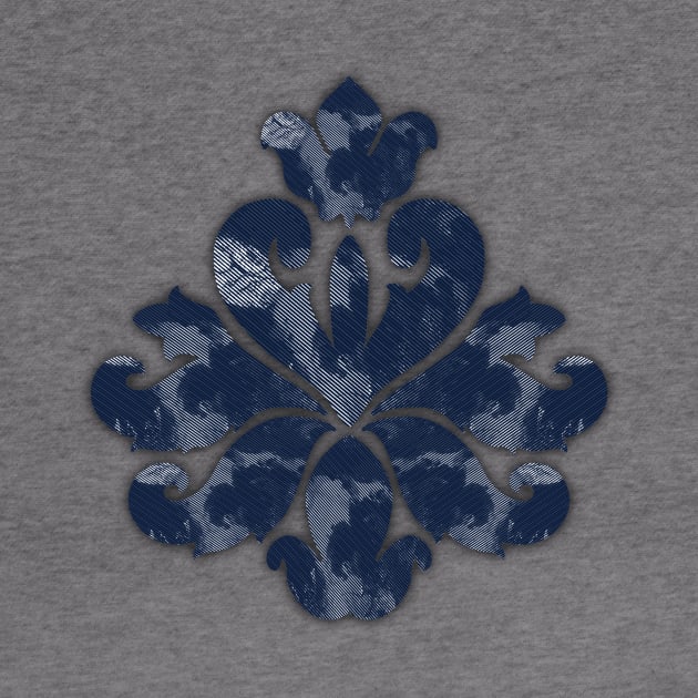 Navy Blue Floral Fleur De Lis Symbol by Alexandrea 